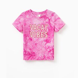 Kid Girl Short-sleeve Cotton Top Hot Pink Tie-dye Letter Print Tee